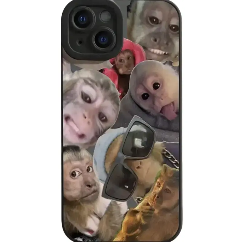 Creative Monkey Pattern Phone Case, Cute Phone Case, Decorative Phone Protector Cover, Phone Accessories for iPhone 17 11 12 13 14 15 16 Series Black Protection
