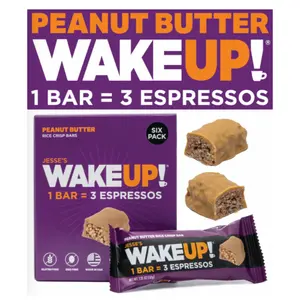 WAKE UP! Caffeinated Peanut Butter Protein Bars - Gluten Free, Vegetarian, 350mg Caffeine (1 Bar = 3 Espressos) - Boosts Focus and Clarity - Kosher Ingredients - 6 Pack