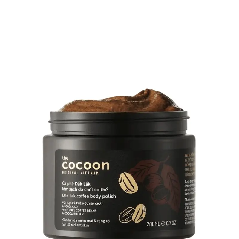 COCOON Dak Lak Coffee Body Scrub, Vegan Exfoliating Polish with Shea and Cocoa Butter for Smooth, Renewed Skin - 200ml, Body Care, Smooth Skin, Energizing, Natural Blend, Moisturizer, Cosmetic