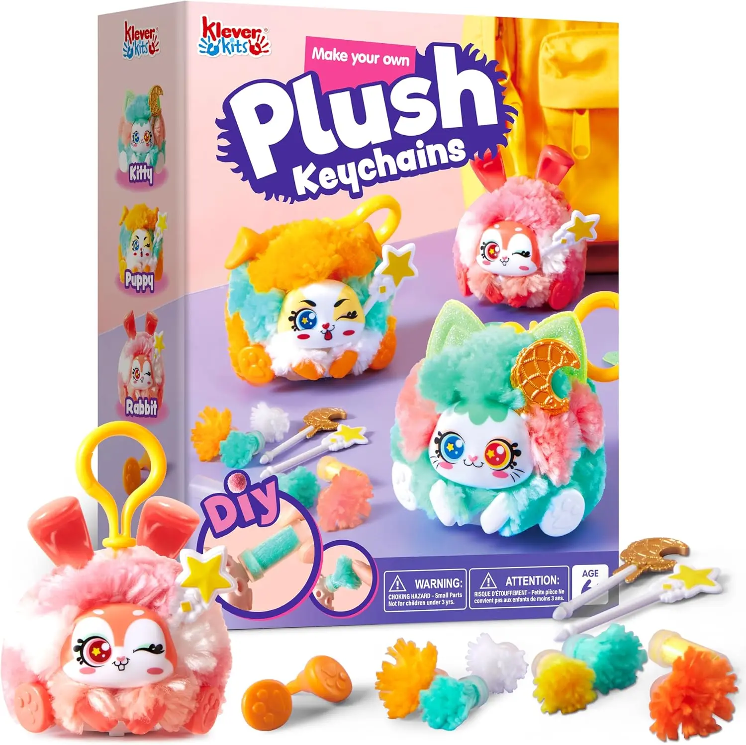 DIY Plush Keychain Making Craft, DIY Arts & Craft Set with 3 Models, Create Your Own Stuffed Keychain for Boys and Girls Ages 6 7 8 9
