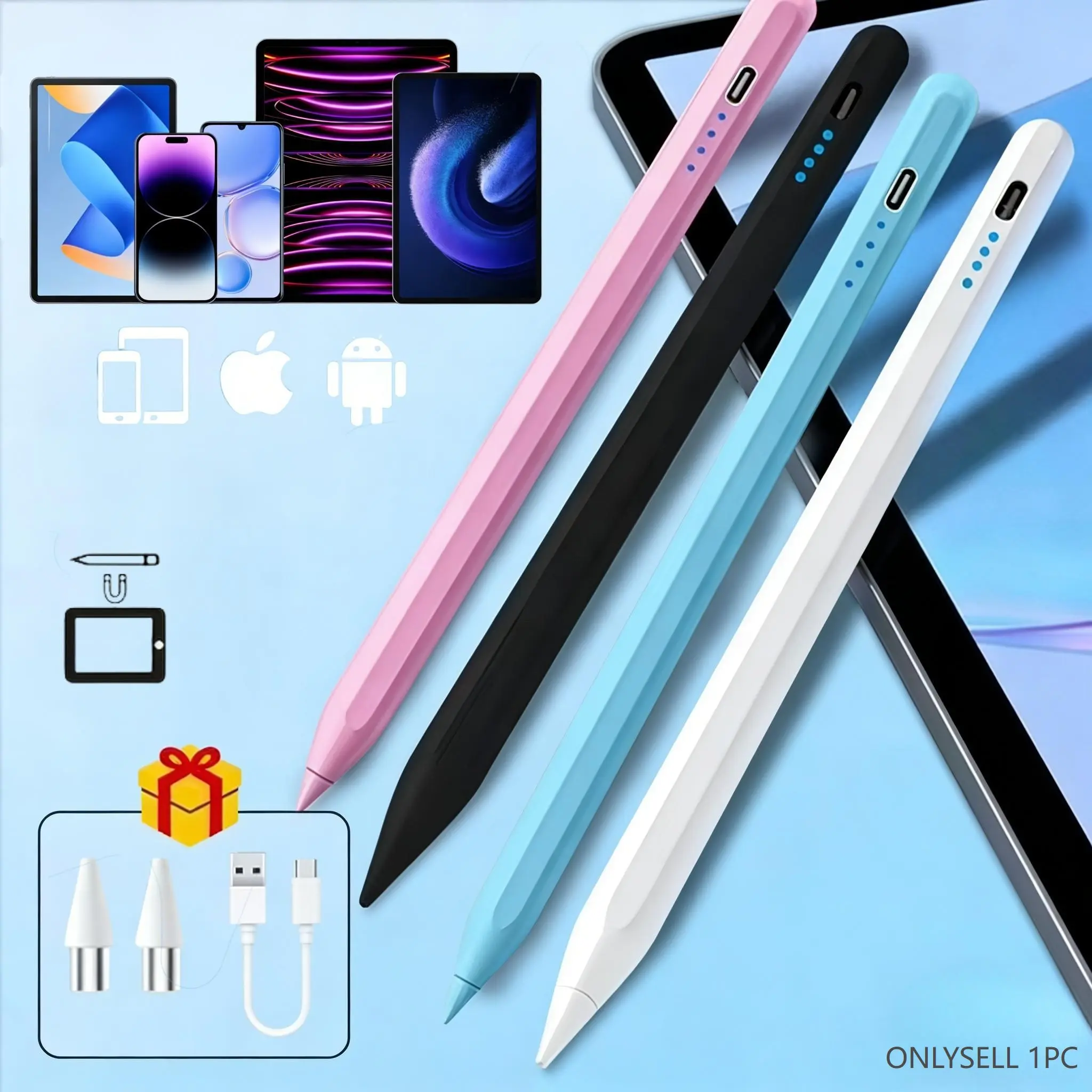 Touchscreen Stylus Pen Compatible with iPhone, iPad, Android Tablets, Universal Fine Tip with Magnetic Adsorption, Built-in Lithium Battery
