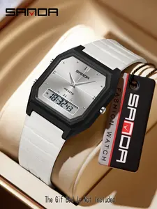 Sanda Dual Display Digital Watch, Water Resistant Wristwatch, Waterproof Sports, 3 Time Zone, Luminous Alarm, Multi-Function, Student Electronic Watch, Multifunctional Watch
