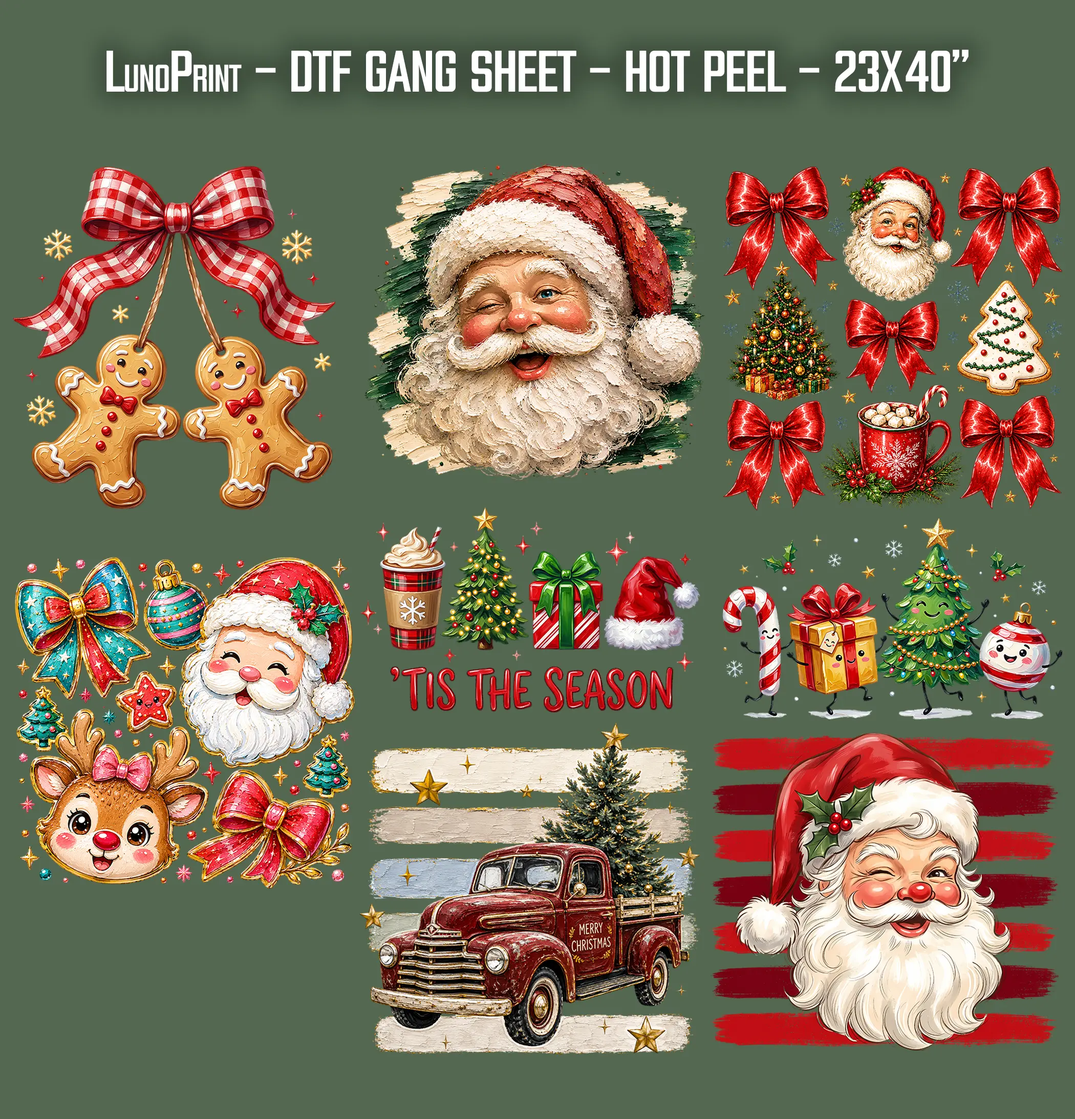 Christmas DTF Gang Sheet 23x40 in. Winter Ready-to-press Hot Peel Heat transfers 9255