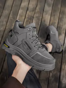 Men's Breathable High-Top Work Shoes, Walking Shoes, Trendy Versatile Thick Sole Anti-Slip Casual Short Boots, Comfortable Safety Labor Protection Shoes