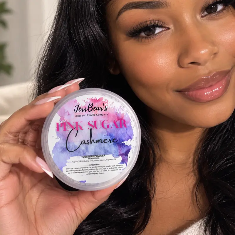 50% OFF LIMITED TIME | JerrBear's Custom Talc-Free Body Dusting Powder - 4oz Full Size, Gentle Fine Fluffy, Moisturizing Cosmetic Skin Care Powder with Jasmine, Cherry, Violet, Coconut, Vanilla, Amber, Strawberry Scents