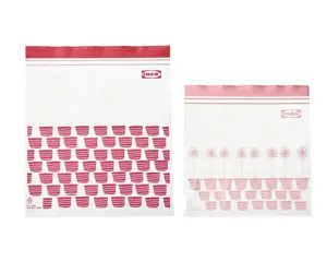 IKEA ISTAD Reusable Poly Clear Storage Bags with Red and White Patterns for Organizing Food - 3 Qt & 1 Qt Sizes, Leakproof, Freezer-Safe, Eco-Friendly Disposable Plastic Kitchen Hand, Organizer