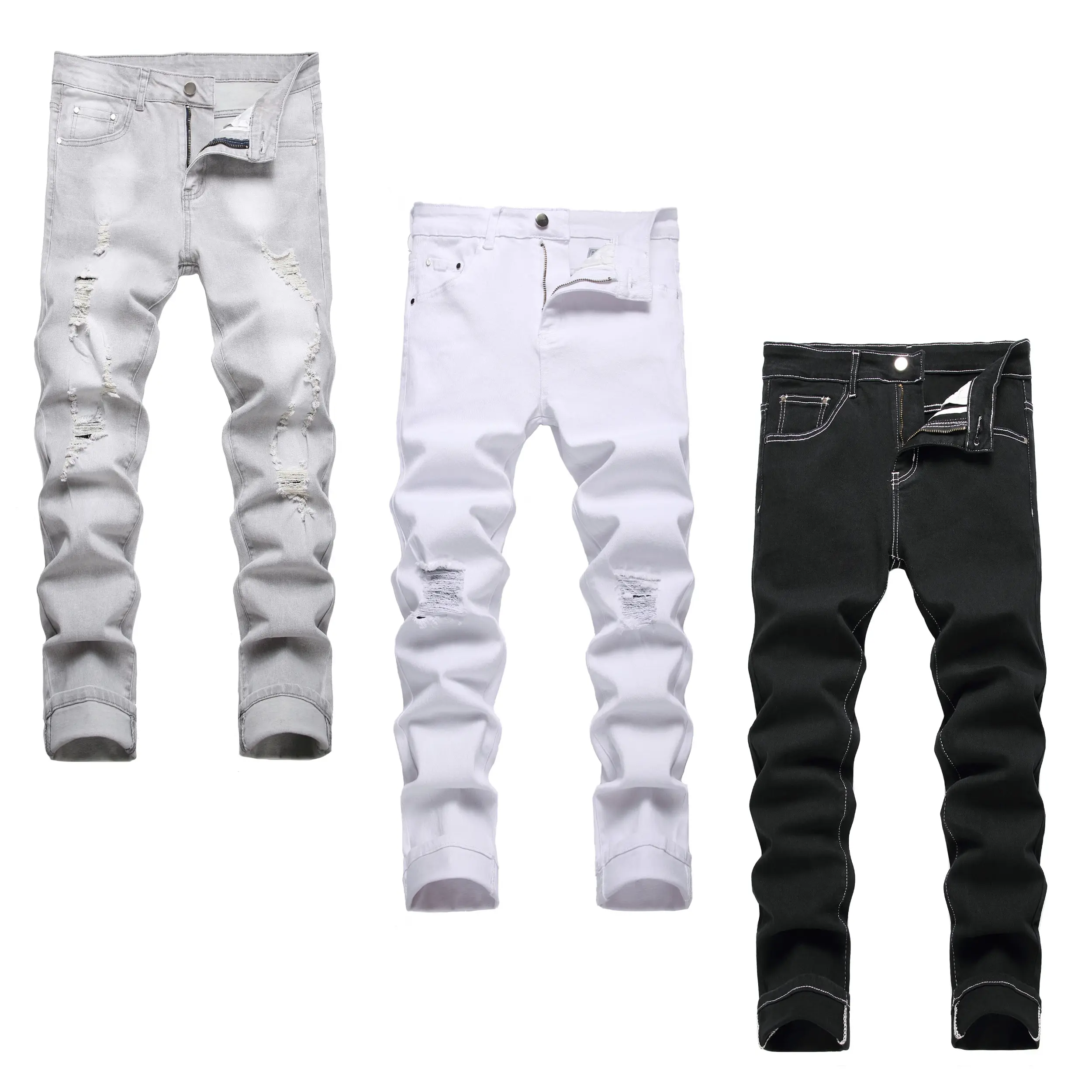 JUNBAOSS Men's 1-3 Pack Slim Fit Stretch Jeans Ripped Skinny Jeans for Men, Distressed Straight Leg Fashion Casual Popular Chic Comfort Flex Waist Denim Pants, Menswear Classic Street Style Cotton Fabric Jean Natural Hipster Personalized Stylish Jeans Spr
