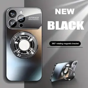 Titanium magnetic phone case for iPhone 16 15 14 13 and 12 Pro Max Plus with magnetic mount, camera protector and magnetic wireless charging. Shockproof hard matte back cover, full camera coverage, screen protector Black Protective