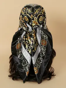 Women's Fashion New Headscarf Turban Hijab 90x90cm Square Scarf, Classic Bandana, Geometric Pattern, Casual Style, Unisex Accessory