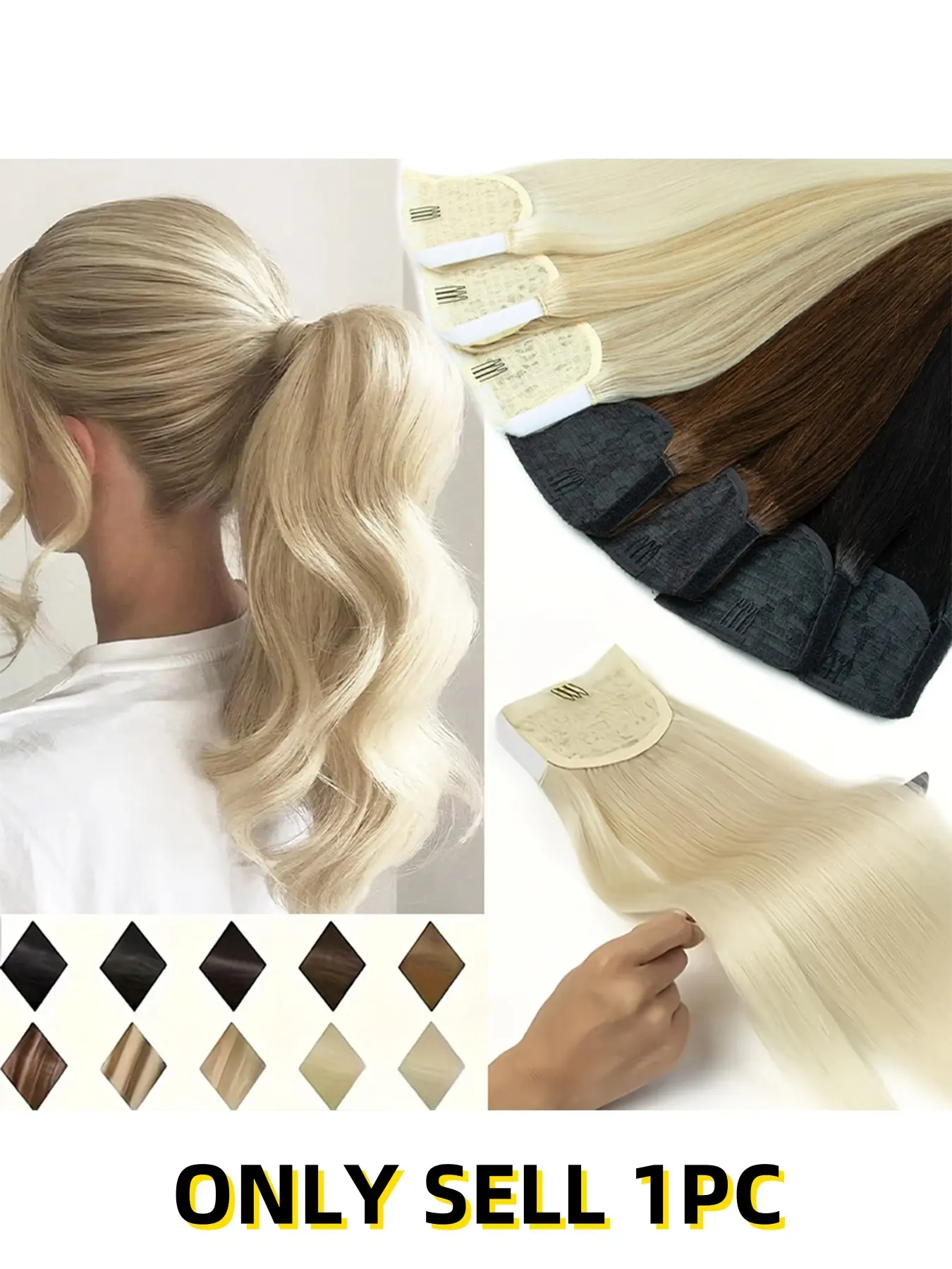 Real Natural Hair Ponytail Extensions, Remy Hair Clip On, 14-24inch Thick Ends, Blonde Color, Human Hair Ponytail Extensions, Hairpiece