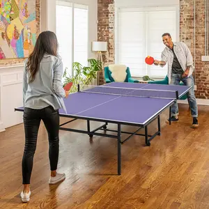 9FT Portable Ping Pong Table,Professional Indoor/Outdoor Table Tennis Tables with Net for Adults/Teens, 2 Tennis Paddles and 3 Balls, Easy Assembly,Single Player Playback Mode