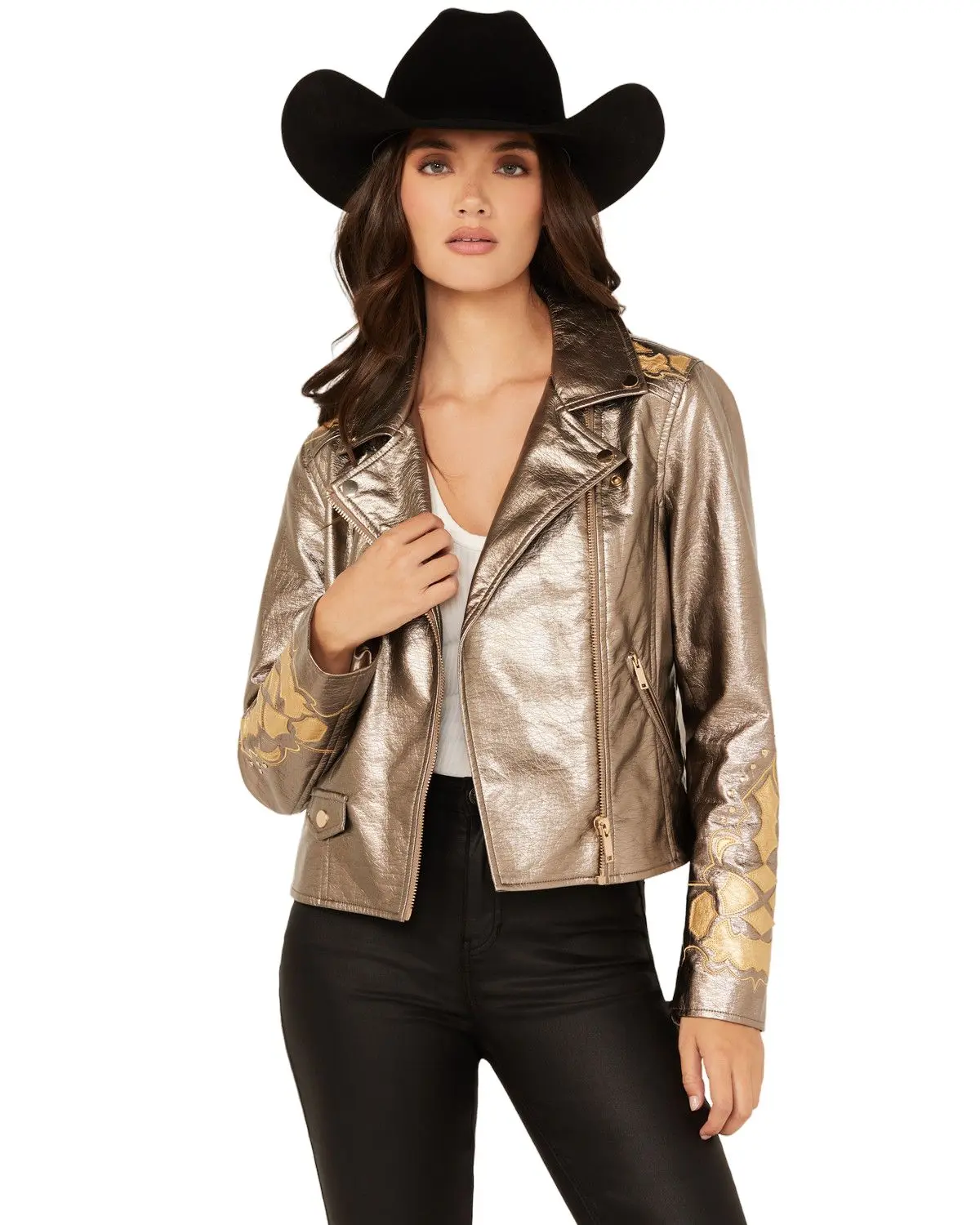 Stoosh Women's Women'S Metallic Faux Leather Moto Jacket - 14443