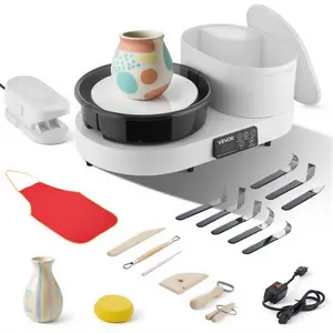 【Father's Day gift】VEVOR Pottery Wheel for Adults, 11" Aluminum Turntable, 450W Electric Table Top Pottery Wheel with Foot Pedal, 30-300 RPM Adjustable Speed, Aluminum Body, for Beginners, DIY Clay Art Craft, White