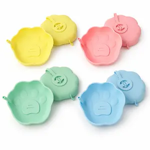 4 Pack Dog Paw Shaped No Drip Ice Cream Holder with Built-in Straw, Mess Free Popsicle Drip Catcher for Kids Toddlers, Reusable BPA Free Food Grade Silicone Frozen Treat Tray, Birthday 4th of July Summer Beach Pool Party Tableware Supplies