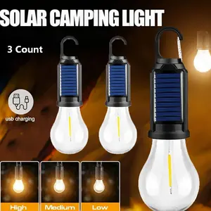 Solar Ball Bulb Lamp Set of 3, Waterproof Switch, Two Charging Methods Type C & Solar, Outdoor Camping Warm Light, Home Courtyard Lighting