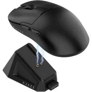AJ159P MC  Gaming , 12000 DPI, Tri-Mode 2.4G//Wired,  RGB  Dock, 56g Ultra-Light, Programmable 6 Buttons -  for Gaming, Work & Travel (Black)