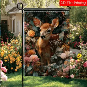 Floral Fawn Garden Flag, Watercolor Deer Yard Flag, Spring Outdoor Decor 12*18inch