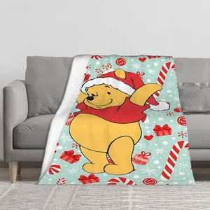 DISNEY CLASSIC Winnie the Pooh Christmas Fleece Blanket - Festive Holiday Throw with Santa Hat, Candy Canes & Gifts - Soft Plush Blanket for Kids & Adults, Cozy Winter Bedding or Sofa Cover, Perfect Christmas Gift