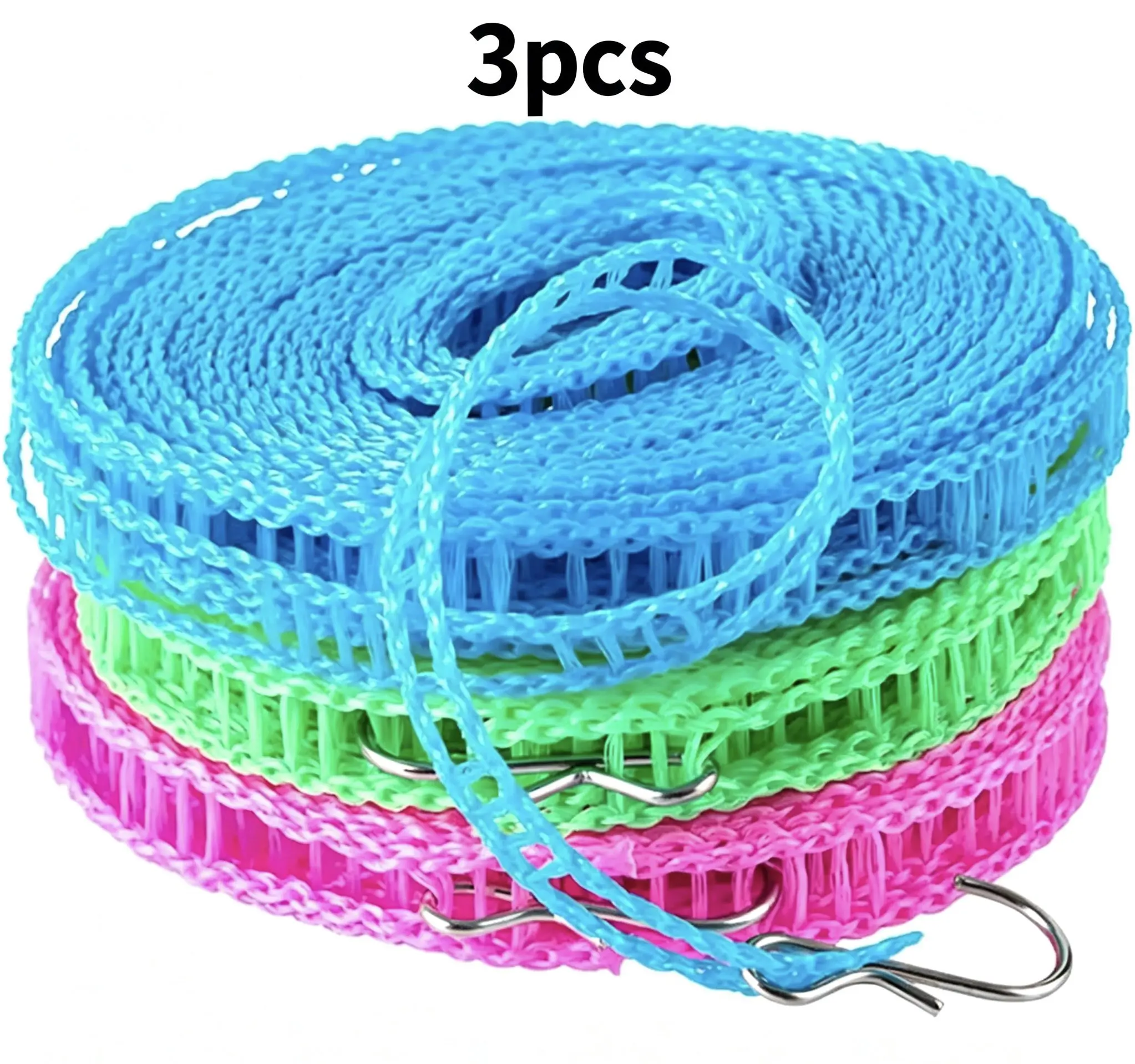 3 anti slip clotheslines, anti slip portable laundry and drying ropes with hooks, suitable for outdoor camping and home use, multi-color portable clotheslines with hooks, suitable for indoor/outdoor use