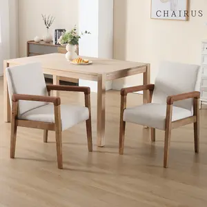 CHAIRUS Mid Century Modern Dining Chairs Set of 2, Linen Upholstered Accent Chairs Comfy Kitchen Chairs with Solid Wood Frame Armchair for Living Room, Bedroom, White