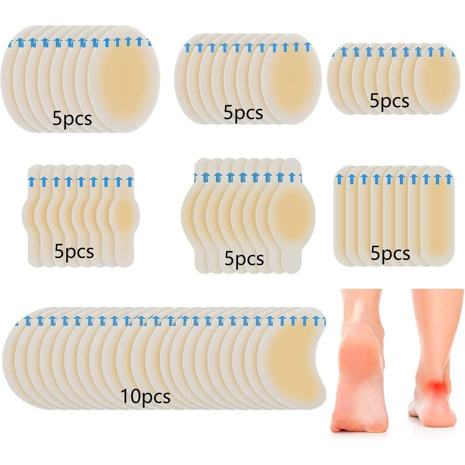 40 Pieces Gel Blister Bandages for Feet Variety Hydrocolloid Blister Cushions Pads for Feet Prevention Adhesive Waterproof Bandages for Fingers Toes Heels Hiking Seal Guard Pads