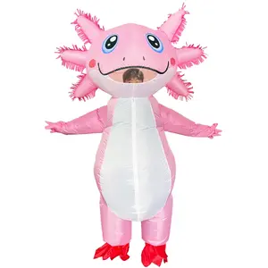 Inflatable Costume Adult Axolotl Costumes Deluxe Halloween Air Blow-up Costume Pink Axolotl Costumes for Women Men Cosplay Party