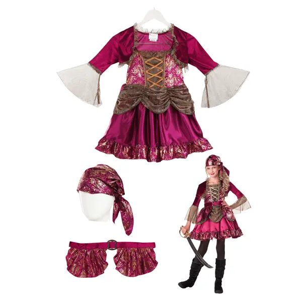HalloweenCostumes Girl's First Mate Pirate Costume, Satin Dress, Floral Print Dress for Kids' Themed Parties