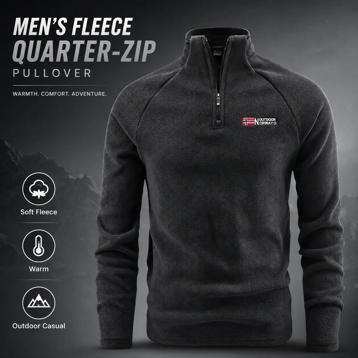 Men's Autumn Winter Half Zip Fleece Jacket with Stand Collar Embroidered Print Design for Hiking Rock Climbing Gym Workouts Soft Comfortable