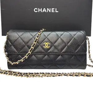 Pre-owned CHANEL Leather Crossbody Bags Black Quilted Caviar GHW Long Flap Wallet