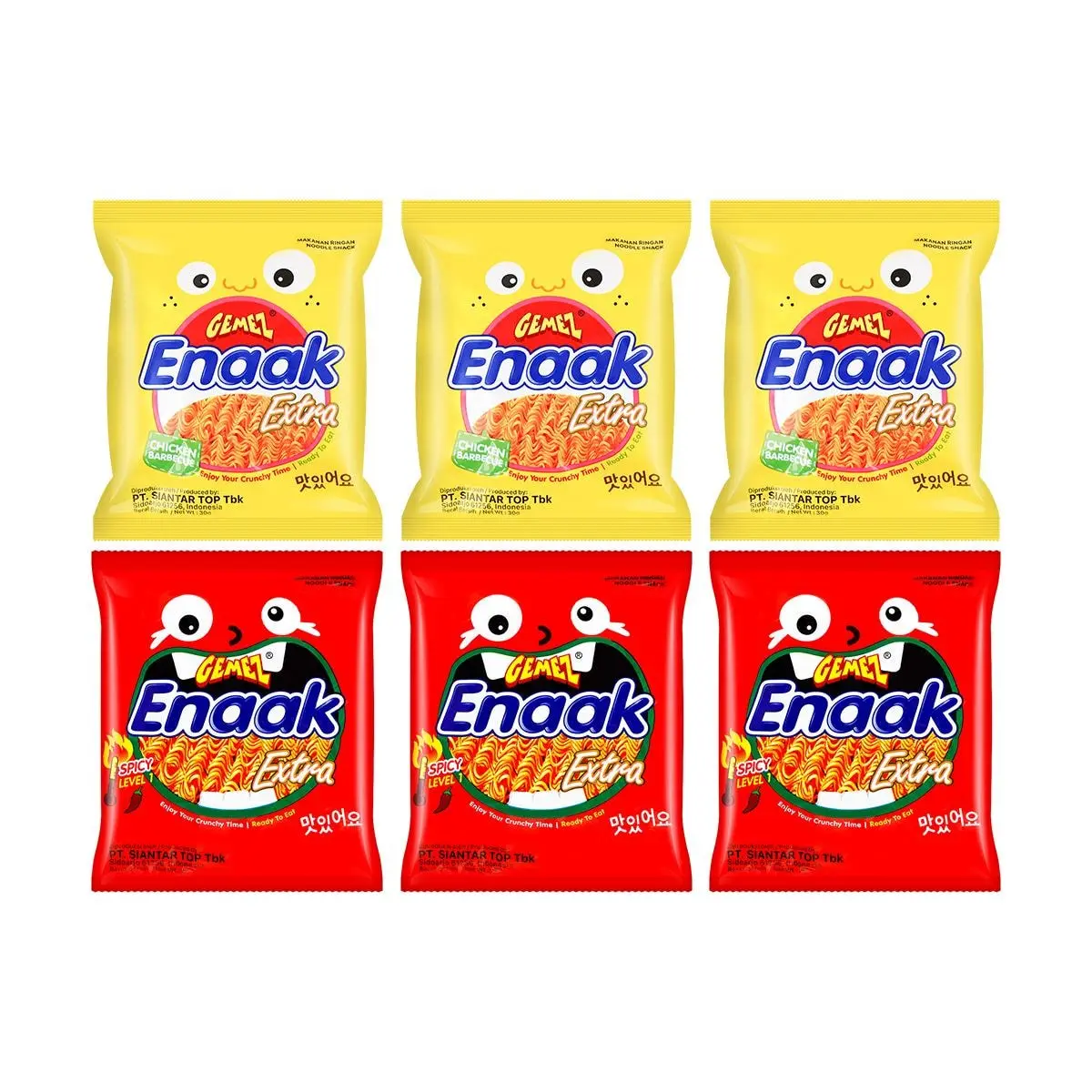 GEMEZ Instant Crispy Noodles Snack - 6 Pack Variety (3 Chicken BBQ + 3 Spicy Flavor) 180g - Viral Indonesian Snack, Perfect for Kids & Adults, Deliciously Addictive