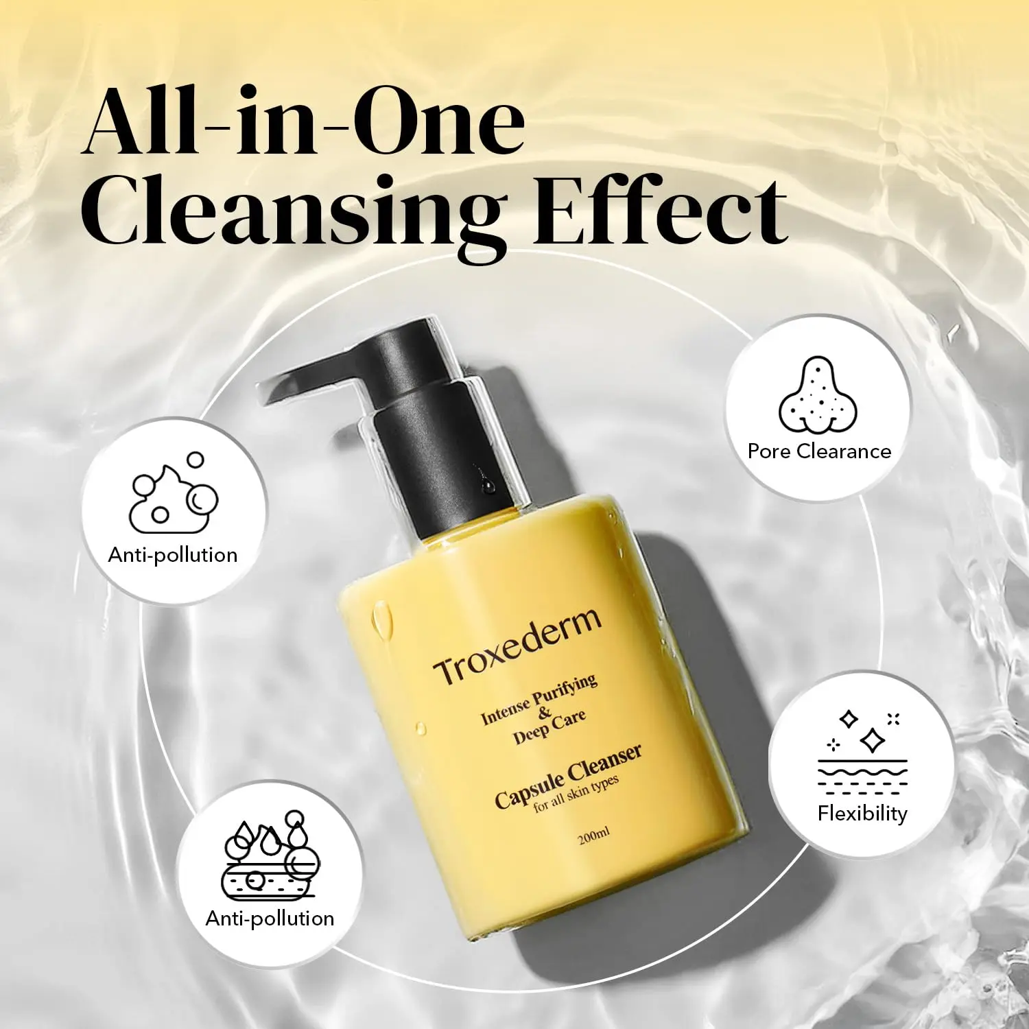 TROXEDERM Collagen Capsule Cleanser – Korean Gel Face Wash with Peptides, Niacinamide & Troxerutin, Hydrating Daily Facial Cleanser & Makeup Remover, Gentle K-Beauty Skincare, 6.76 fl oz