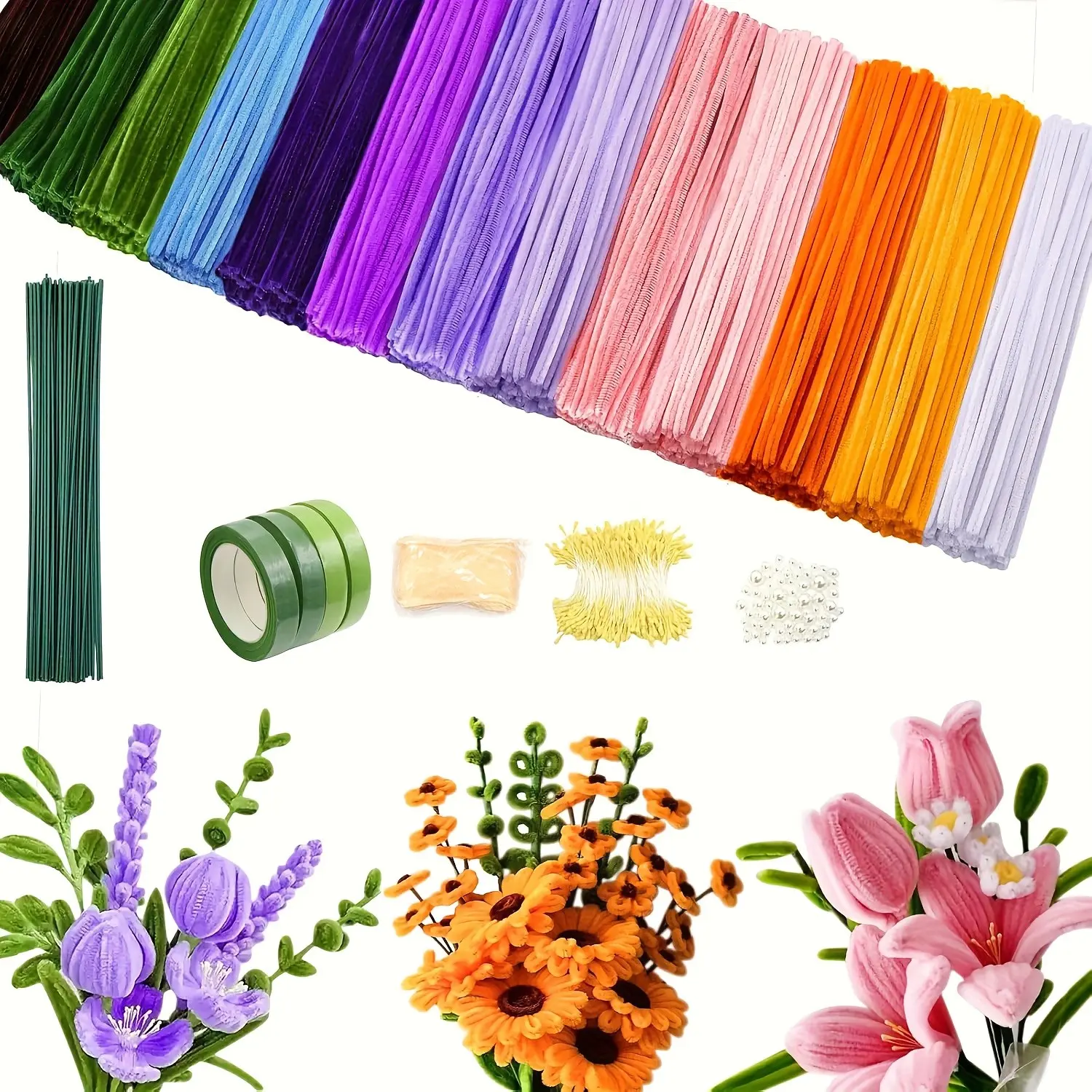 1059 Piece Colorful Floral Wire Kit, Includes Step-By-Step Video Tutorial, DIY Art Craft Supplies, Perfect for Beginners, Holiday Gifts, Party Decorations, DIY Flower Decor, DIY Crafts Supplies
