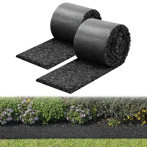 Summervibes VEVOR Rubber Mulch Mat Roll, 2 Rolls 140x 4.5 in, Recycled Rubber Permanent Mulch Edging Border, Natural-Looking Flower Barrier with Stakes, 0.5 in Thick Cuttable Garden Edgings for Landscaping