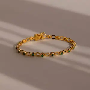 Emerald Chain Tennis Bracelet by Caitlyn Minimalist - Dainty Green Birthstone Link Bracelet - Emerald Jewelry - Perfect Gift for Wife