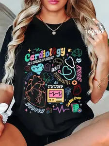100% Cotton Unisex CVICU Cardiac Nurse Retro Anatomy Cardiology Human Heart RN T-Shirt Casual Top