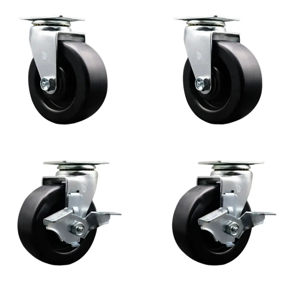 Service Caster TOOL-SCC-20S520-POB-2-TLB-2 Tool Box Caster Wheel Set - 5 in. Flat Free, Zero Maintenance Polyolefin Wheels - Industrial Grade - 2 Swivel with Top Lock Brakes