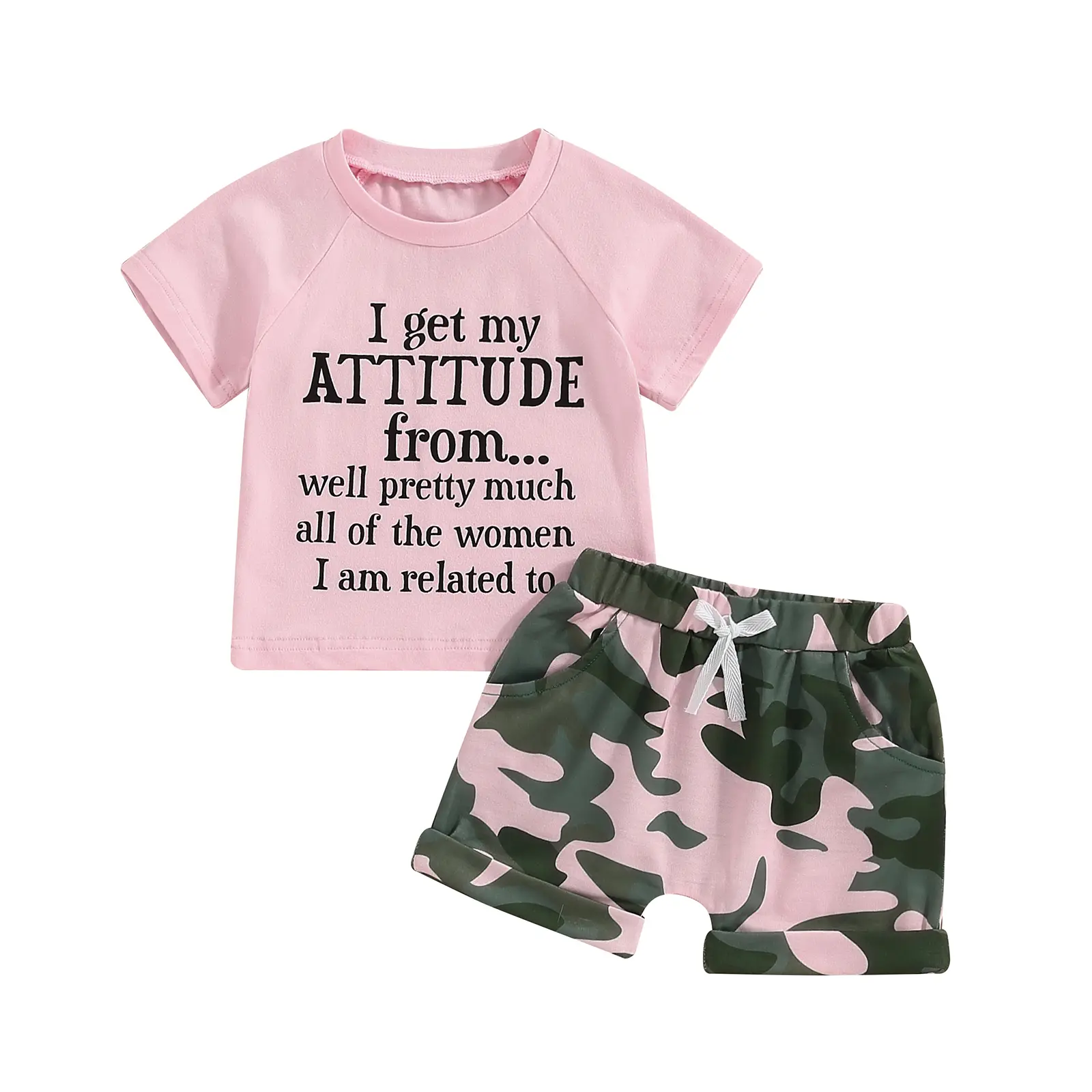 Toddler Girls Clothes Summer Outfits Baby Kids Letter Printed Short Sleeve T-Shirt Tops and Elastic Waist Camouflage Shorts Sets
