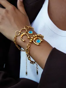 Ladies Bracelet Set Equestrian Series Blue Horseshoof Pendant Stainless Steel 18k Gold Plated Waterproof And Anti Allergy Jewelry Niche Designer s Unique Quality Fashion Matching Bracelet