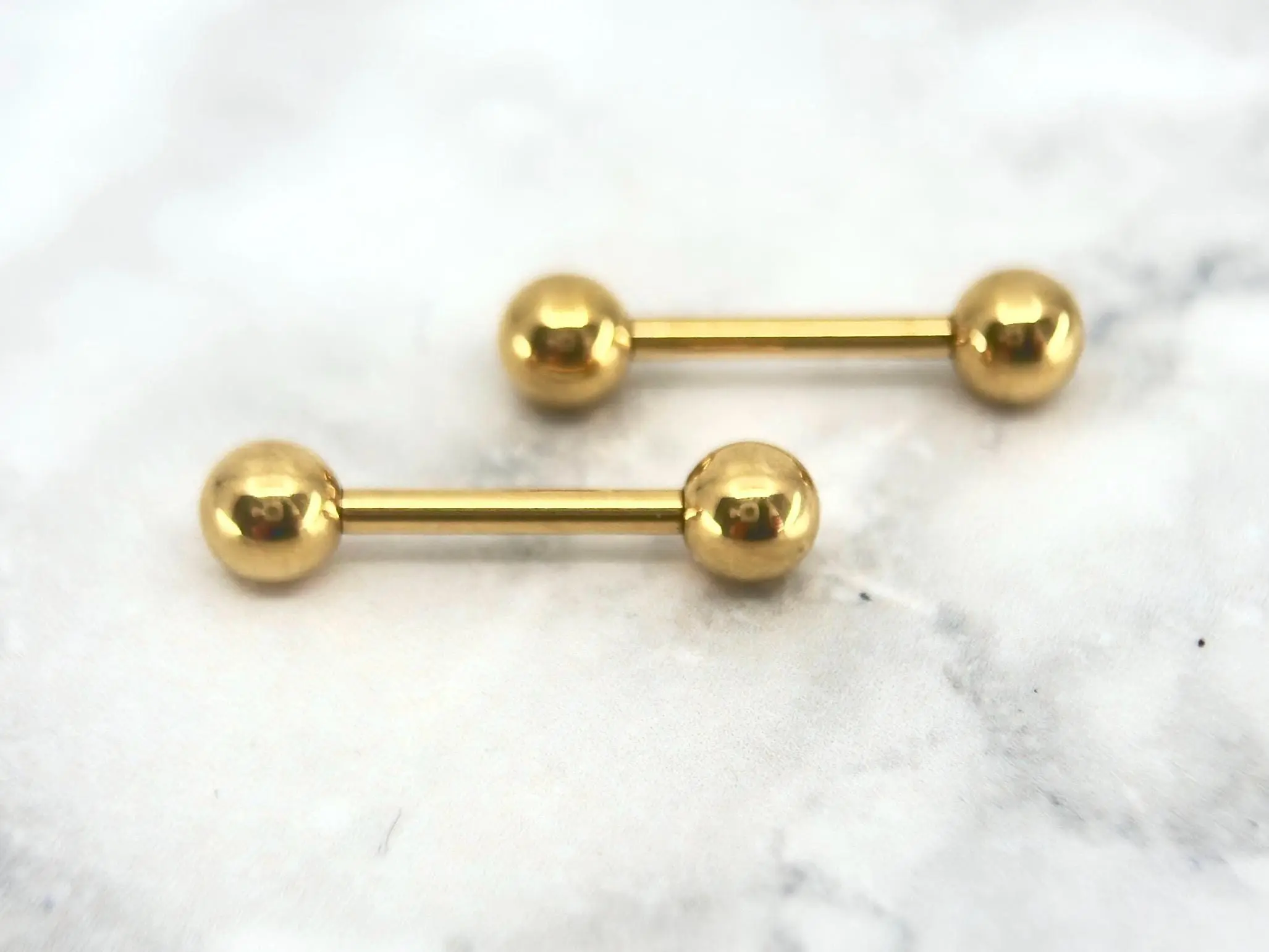 Female Gold Titanium Internally Threaded Nipple Barbell, 14g Thickness, 5/8” (16mm) Size, Casual Body Jewelry Accessory, Barbell Thickness: 14G, Cute, Daily, Everyday, Geometric, Implant Grade Ti, Easy Screw-On, Ease Of Use With Internally Threaded Ends