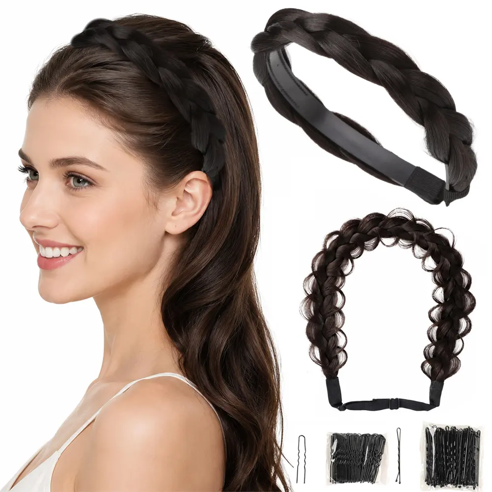 2 pack Braided Headbands for Women Elastic Stretch Braids Hairband Handmade Braid Hairband Accessories for Party Festival Halloween
