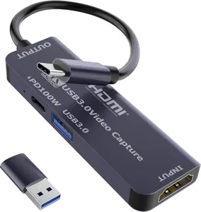 USB 3.0 Video Capture Card with PD 100W, Recording 4K, 1080P 60FPS, HDMI to USB-A/USB-C Capture Card with USB 3.0 Port for Quest 3, , PS5/4, Camera, , Tablet PC