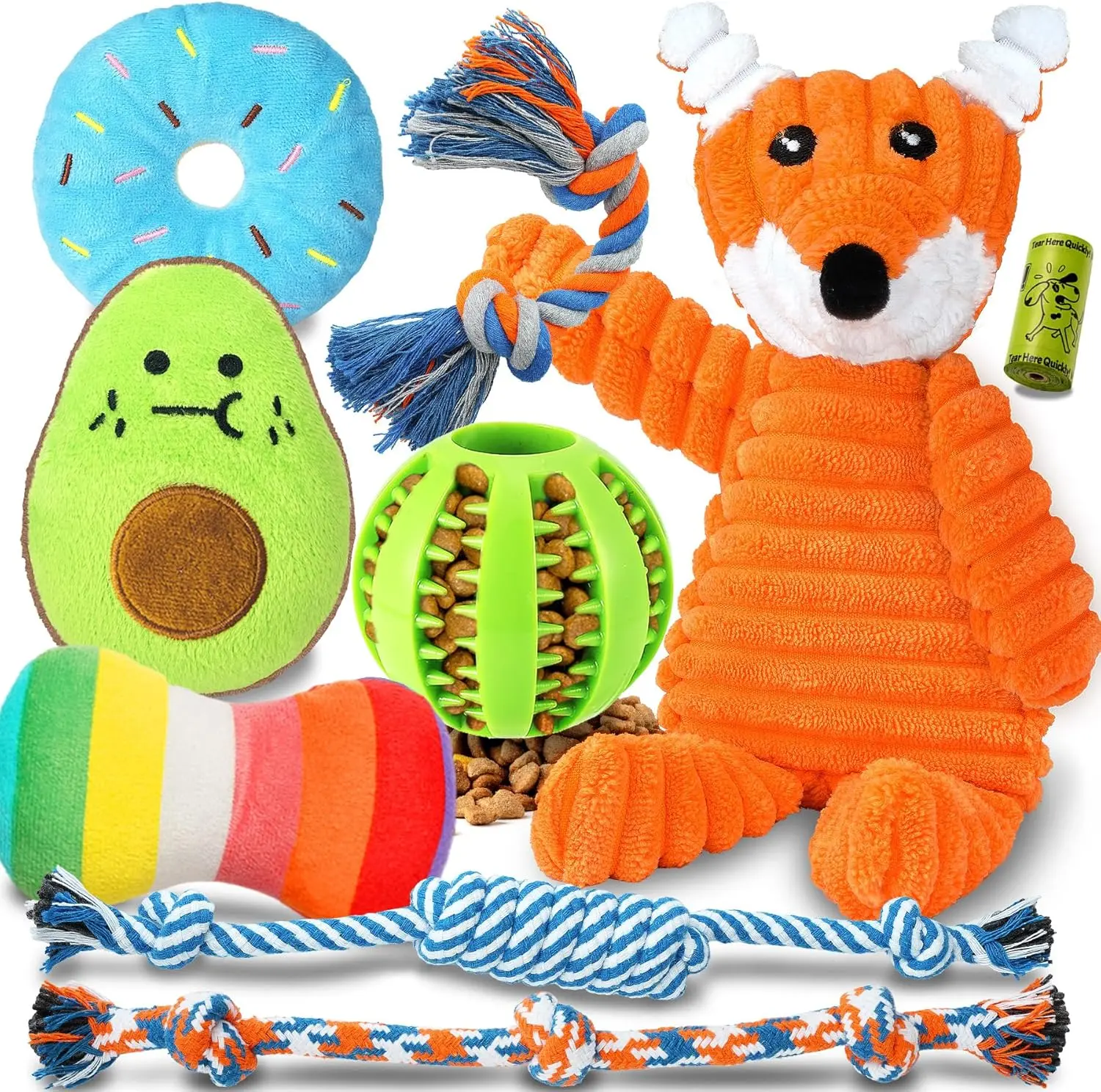 [New Deal] 9-Pack Luxury Teething Puppy Toys for Small Dogs, Including Cute Squeaky Balls, Rope Chew Toys and Interactive Training Ball