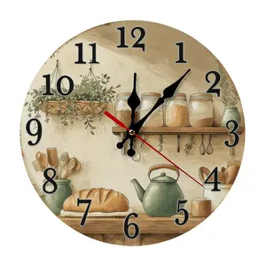 10/12 Inch Retro Kitchen Utensils & Bread Wall Clock | Cozy Cottage Kitchen Design decor, Battery Not Included, Ideal for Coffee Bar, Farmhouse, Home Bakery