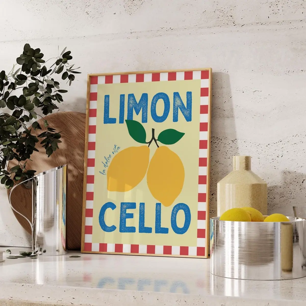 Trendy Lemons Poster, Limoncello Italian Cocktail Art Print,  Retro Kitchen Wall Art, Bar Cart Decor| Frameless Poster