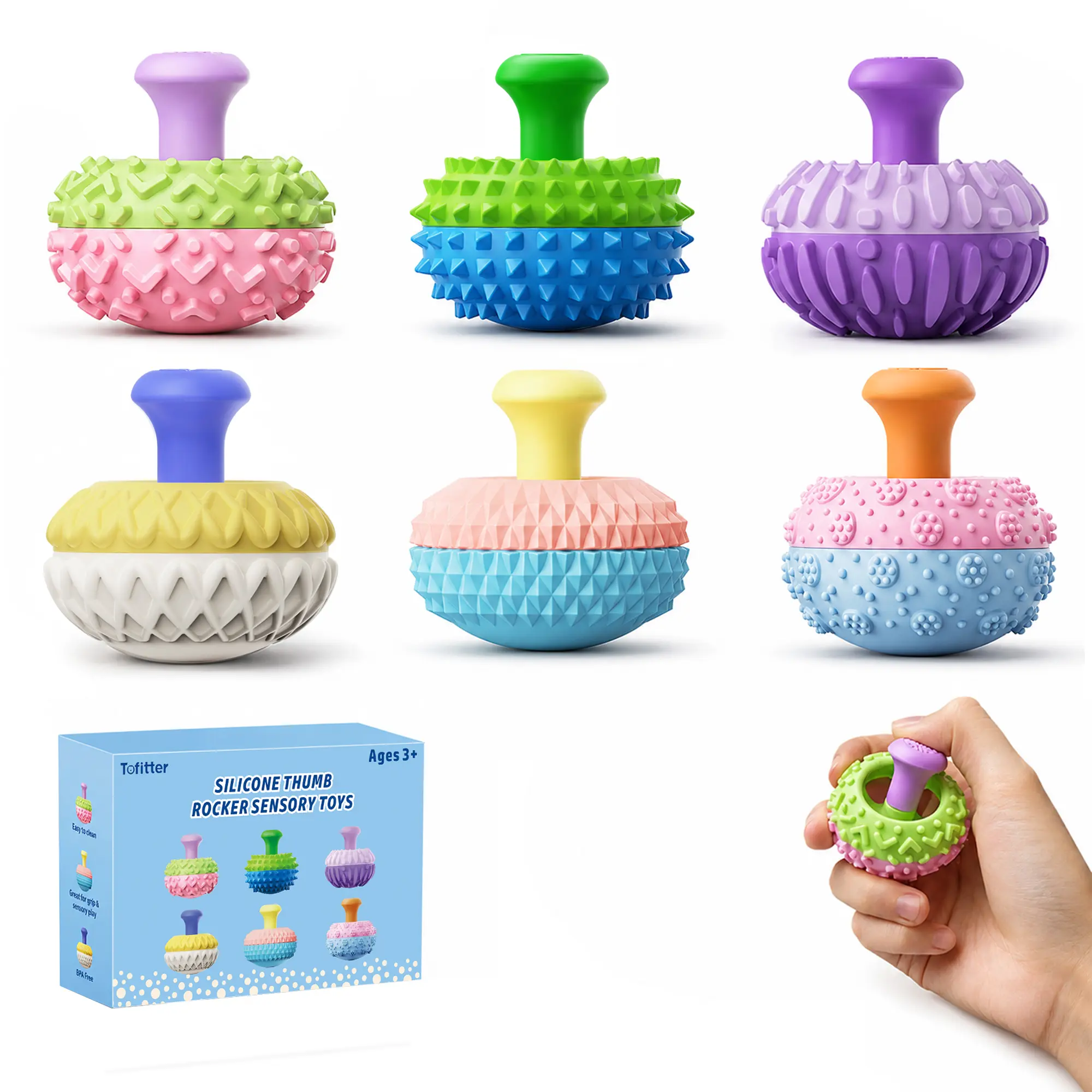 Silicone Thumb Rocker Fidget Toys for Kids Adults, 4/6 Pack Calming Colour Sensory Toys for Stress Relief, Autism ADHD Anxiety, Office Desk Toy, Fun Textures Gadgets, Keep Busy Hands Occupied