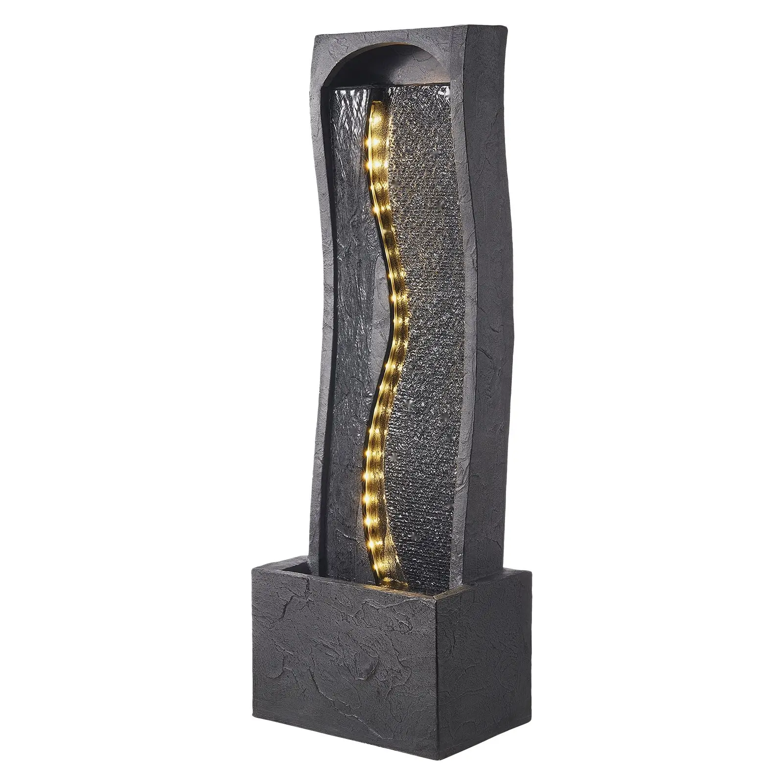 Outdoor Water Fountain 1-Tier Rock Base Style, 38.58 Inch Height, Garden Patio Water Feature, Outdoor Decor for Lawn and Backyard, Weather-Resistant Stone Basin, Pump Included For Outdoor Use And Easy Assembly