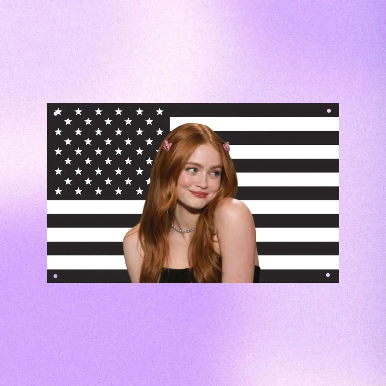 Sadie Sink Black US Wall Tapestry Flag, Actress Room Decor, TV Bedroom Wall Art, Aesthetic Dorm Banner