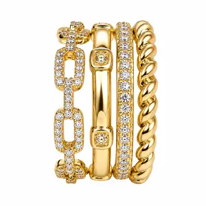Unisex 4-in-1 Stackable Gold CZ Ring Set - Adjustable Luxury Layered Statement Rings, Wear Together or Separately, Everyday Jewelry Gift