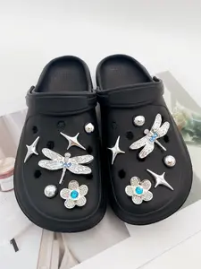 12pcs Silver Color Rhinestone Dragonfly Flower Star Abs Pearl DIY Bling Shoe Charms, Detachable Shoe Decorations for Sandals Slippers Garden Shoes, Cute Shoe Charms, Shoe Accessories