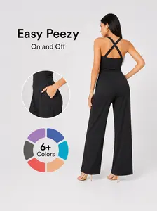 2026 New Women’s Eco-Friendly Bamboo Blend Strappy Cross Back Yoga Jumpsuit, Soft 4-Way Stretch Flare Leg Romper, Sleeveless Activewear Loungewear Athleisure One Piece Outfit #Summerviber